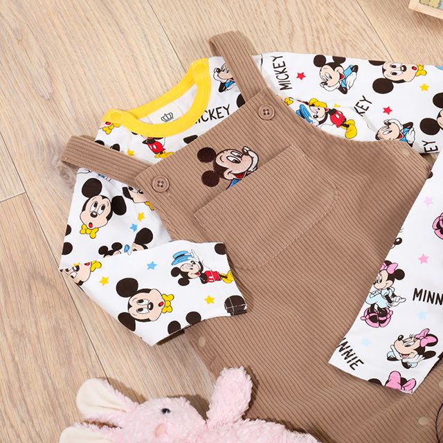 【ベビードール】ミッキー コーデュロイサロペットロンパース 2点セット 9621B