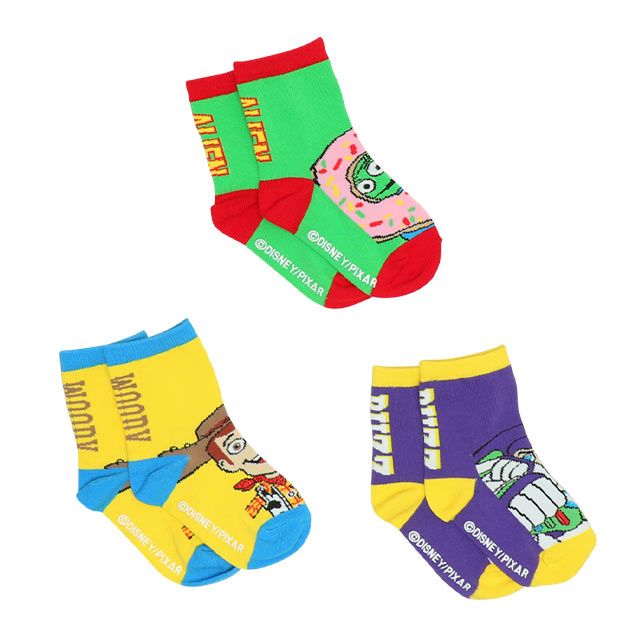 【ベビードール】トイ・ストーリー クルーソックスセット 9667 / ベビーサイズ キッズ くつ下 靴下 3足セット 3足組み 3点セット 10-13cm・13-16cm滑り止め付き ウッディ バズ リトルグリーンメン