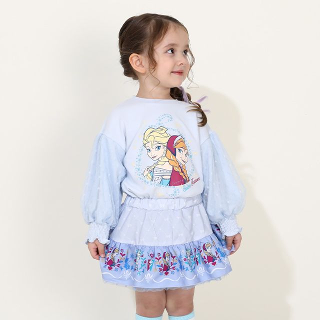 【ベビードール】アナ エルサ プリンセス / チュール袖ロンT 9689K / キッズ トップス 長袖 ボリューム袖 バルーン袖 ドットチュール お姫様 ガーリー
