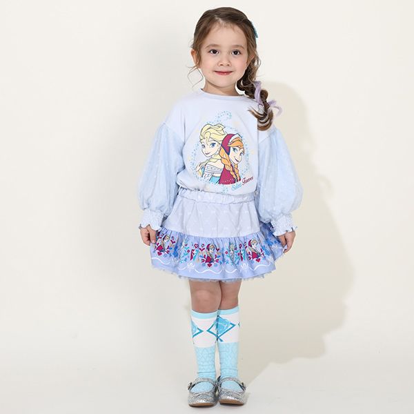 【ベビードール】アナ エルサ プリンセス / チュール袖ロンT 9689K / キッズ トップス 長袖 ボリューム袖 バルーン袖 ドットチュール お姫様 ガーリー