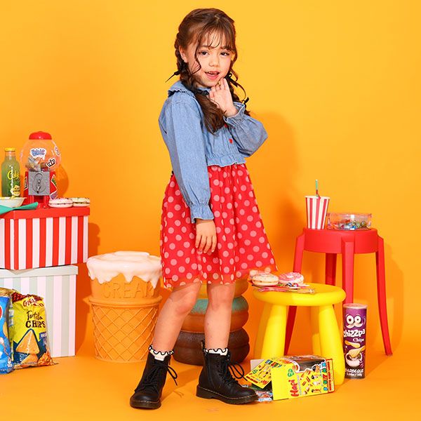 【ベビードール】ミニー シャツドッキング ワンピース 9682K ベビー キッズ 男の子 女の子