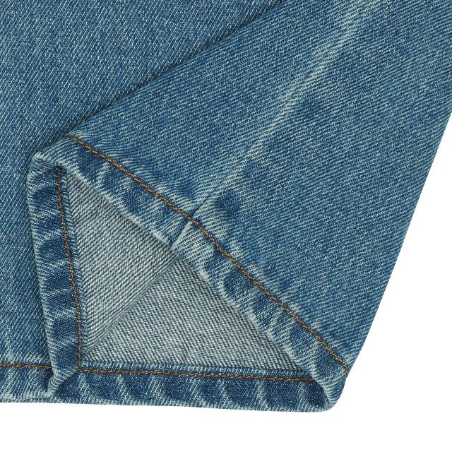 【ベビードール】ミッキー デニムロングパンツ 9685K / ベビーサイズ キッズ ボトム ジーパン ジーンズ ワイドパンツ リンクコーデ ペアルック ウエスト総ゴム ゴム穴付き ベルトループ フェイクボタン アップリケ