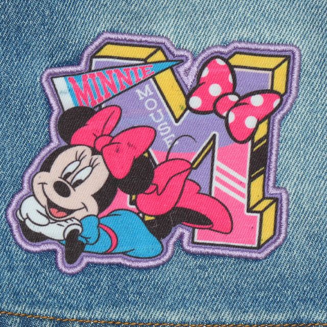 【ベビードール】ミニー デニムスカート 9686K / ベビーサイズ キッズ ボトム ミニスカート リンクコーデ ペアルック ウエスト総ゴム ゴム穴付き ベルトループ フェイクボタン アップリケ