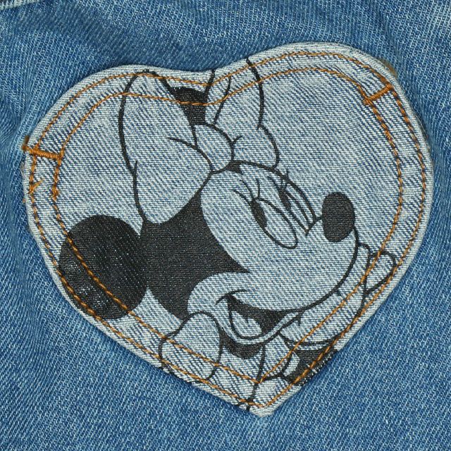 【ベビードール】ミニー デニムスカート 9686K / ベビーサイズ キッズ ボトム ミニスカート リンクコーデ ペアルック ウエスト総ゴム ゴム穴付き ベルトループ フェイクボタン アップリケ