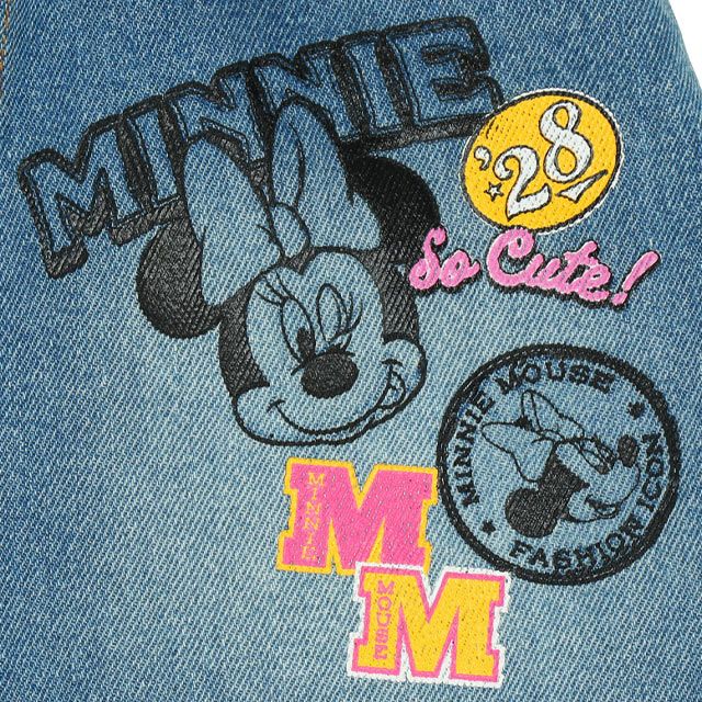 【ベビードール】ミニー デニムスカート 9686K / ベビーサイズ キッズ ボトム ミニスカート リンクコーデ ペアルック ウエスト総ゴム ゴム穴付き ベルトループ フェイクボタン アップリケ