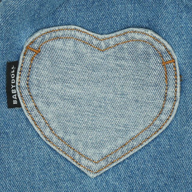 【ベビードール】ミニー デニムスカート 9686K / ベビーサイズ キッズ ボトム ミニスカート リンクコーデ ペアルック ウエスト総ゴム ゴム穴付き ベルトループ フェイクボタン アップリケ