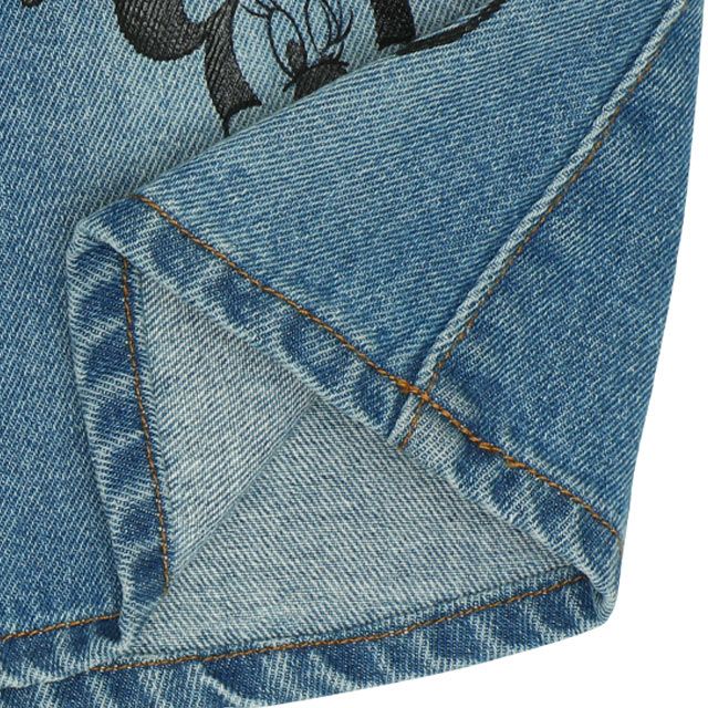 【ベビードール】ミニー デニムスカート 9686K / ベビーサイズ キッズ ボトム ミニスカート リンクコーデ ペアルック ウエスト総ゴム ゴム穴付き ベルトループ フェイクボタン アップリケ