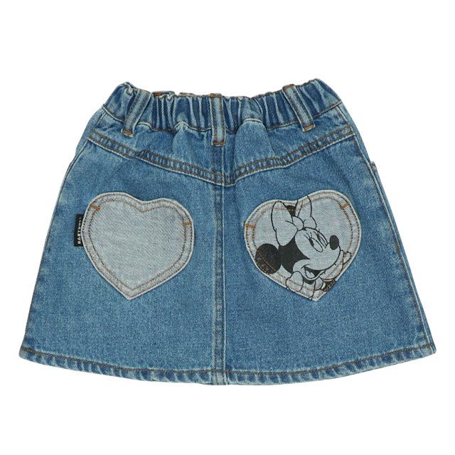【ベビードール】ミニー デニムスカート 9686K / ベビーサイズ キッズ ボトム ミニスカート リンクコーデ ペアルック ウエスト総ゴム ゴム穴付き ベルトループ フェイクボタン アップリケ