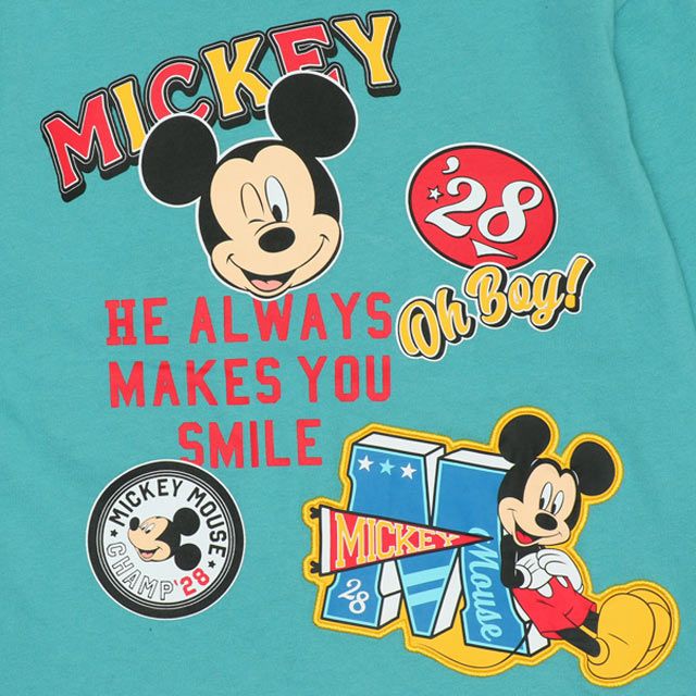 【ベビードール】ミッキー 親子お揃い デニムポケットロンT 9688K / ベビーサイズ キッズ トップス 長袖 Tシャツ クルーネック カットソー リンクコーデ ペアルック 親子コーデ 天竺素材 春秋冬