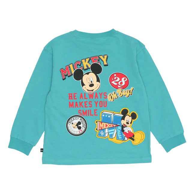 【ベビードール】ミッキー 親子お揃い デニムポケットロンT 9688K / ベビーサイズ キッズ トップス 長袖 Tシャツ クルーネック カットソー リンクコーデ ペアルック 親子コーデ 天竺素材 春秋冬