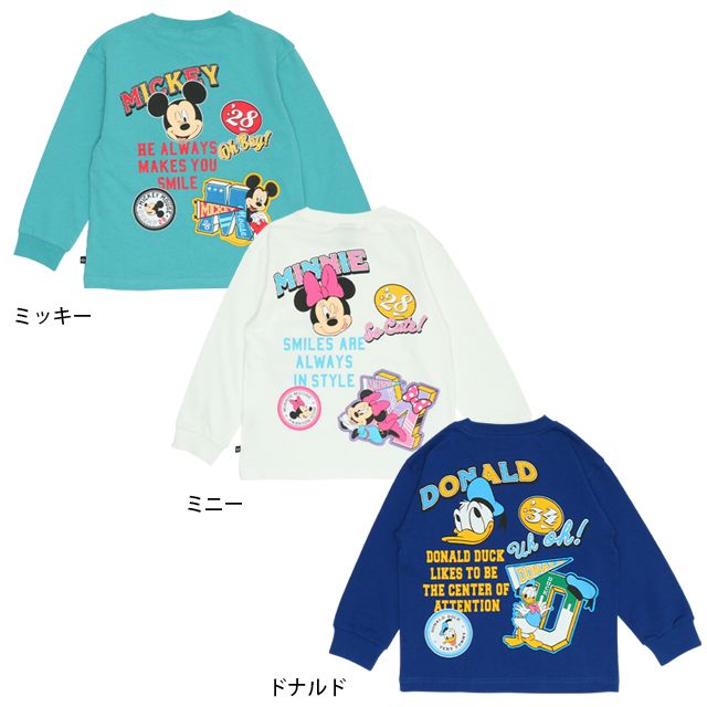 【ベビードール】ミッキー 親子お揃い デニムポケットロンT 9688K / ベビーサイズ キッズ トップス 長袖 Tシャツ クルーネック カットソー リンクコーデ ペアルック 親子コーデ 天竺素材 春秋冬