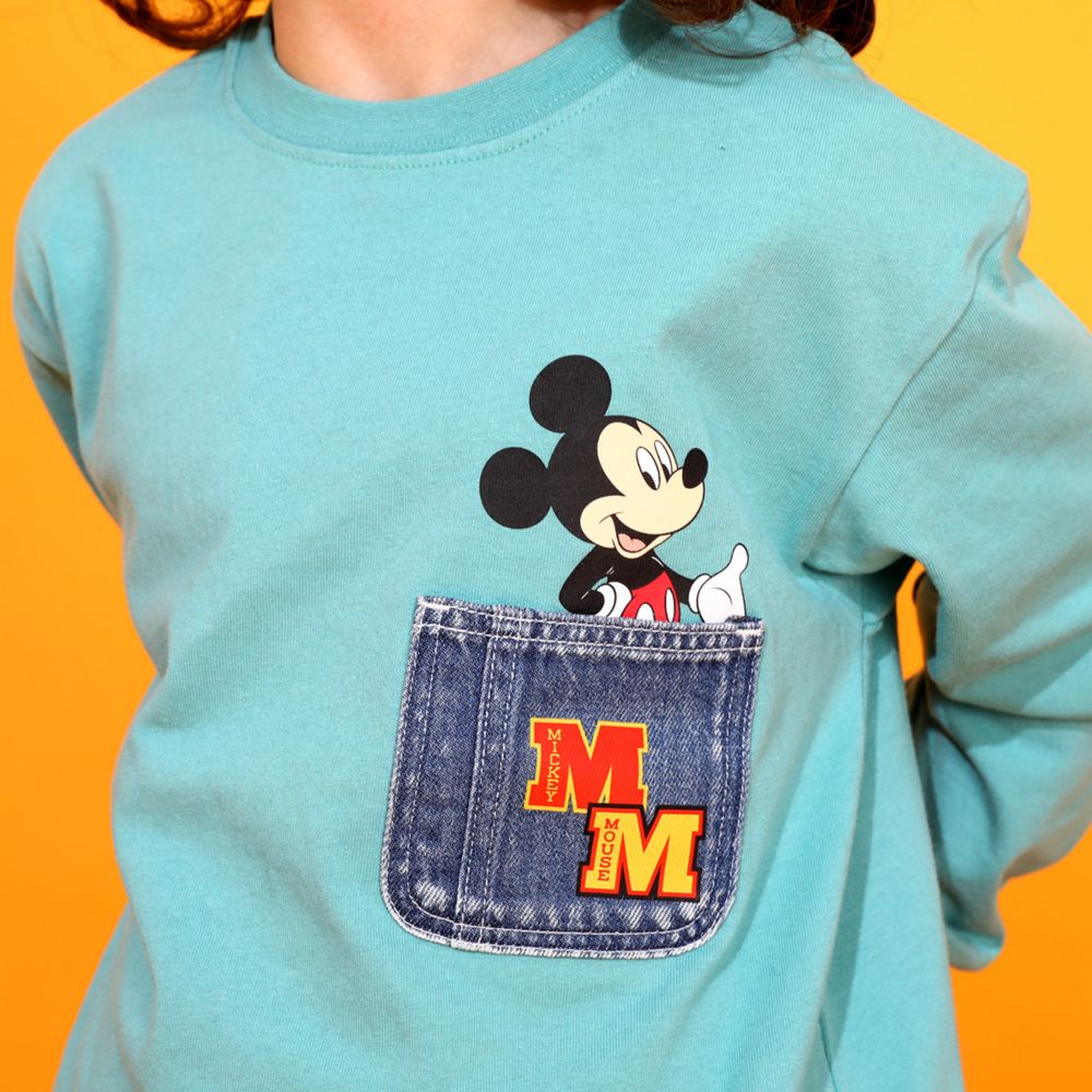 【ベビードール】ミッキー 親子お揃い デニムポケットロンT 9688K / ベビーサイズ キッズ トップス 長袖 Tシャツ クルーネック カットソー リンクコーデ ペアルック 親子コーデ 天竺素材 春秋冬