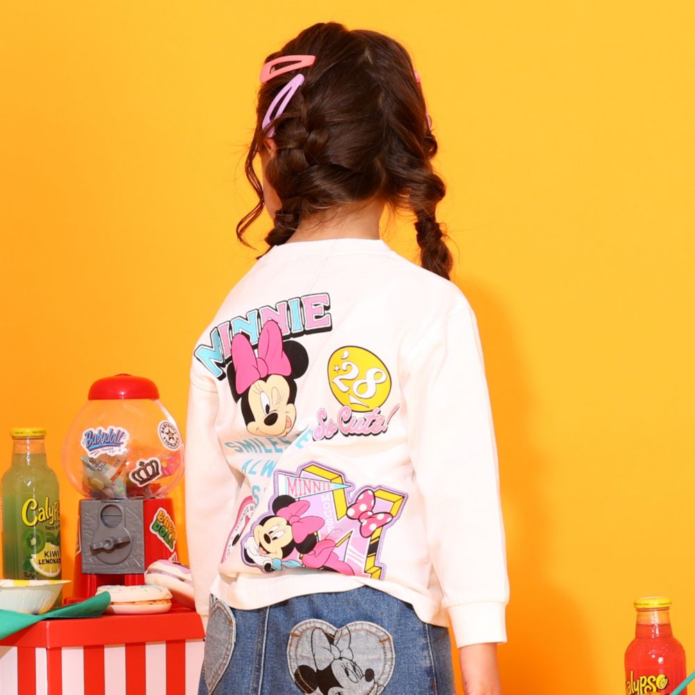 【ベビードール】ミニー 親子お揃い デニムポケットロンT 9688K / ベビーサイズ キッズ トップス 長袖 Tシャツ クルーネック カットソー リンクコーデ ペアルック 親子コーデ 天竺素材 春秋冬