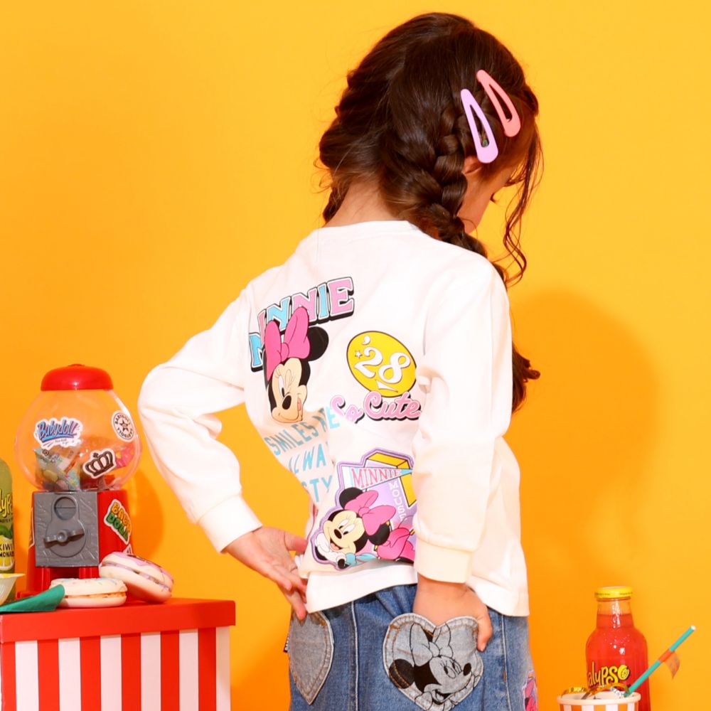 【ベビードール】ミニー 親子お揃い デニムポケットロンT 9688K / ベビーサイズ キッズ トップス 長袖 Tシャツ クルーネック カットソー リンクコーデ ペアルック 親子コーデ 天竺素材 春秋冬