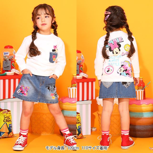 【ベビードール】ミニー 親子お揃い デニムポケットロンT 9688K / ベビーサイズ キッズ トップス 長袖 Tシャツ クルーネック カットソー リンクコーデ ペアルック 親子コーデ 天竺素材 春秋冬