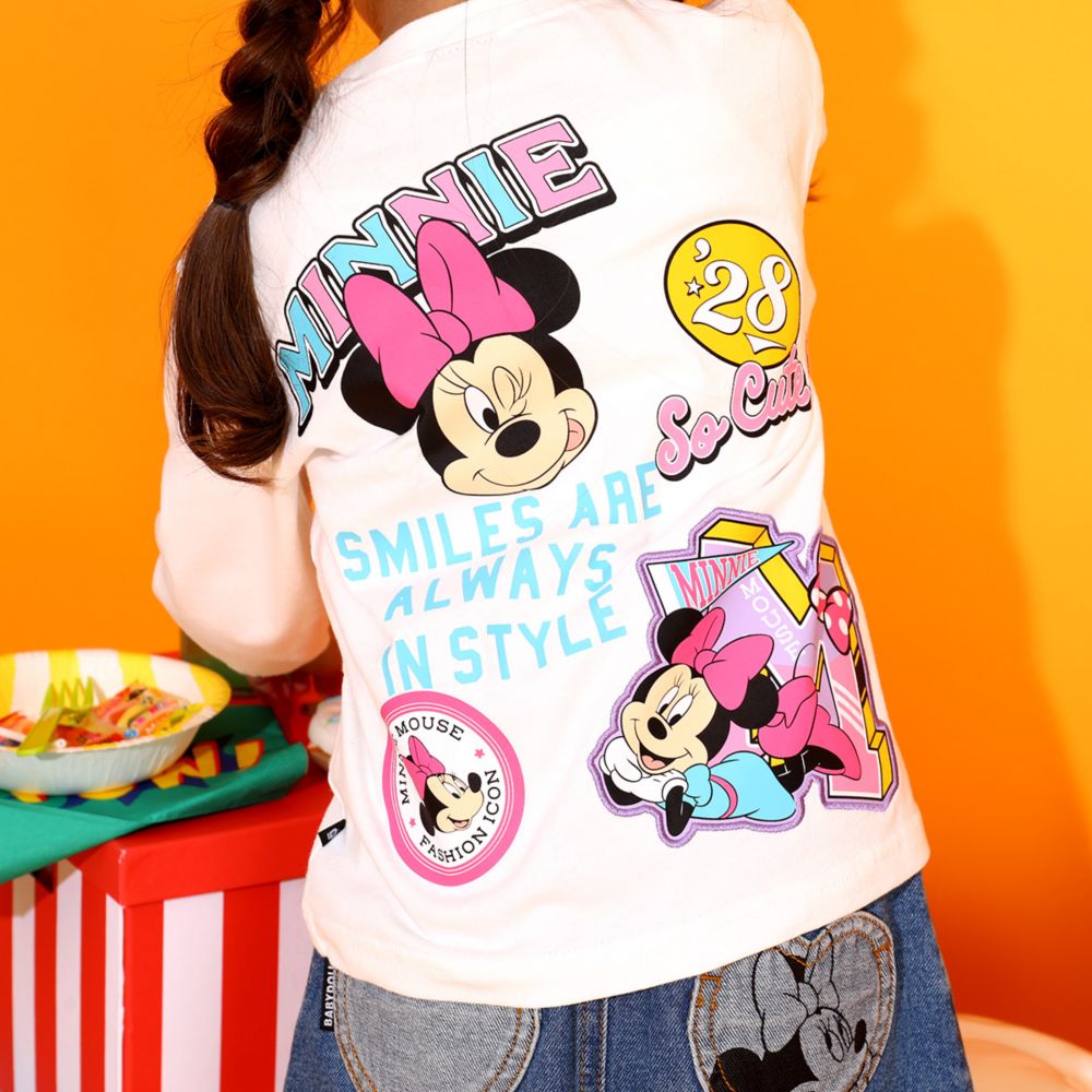 【ベビードール】ミニー 親子お揃い デニムポケットロンT 9688K / ベビーサイズ キッズ トップス 長袖 Tシャツ クルーネック カットソー リンクコーデ ペアルック 親子コーデ 天竺素材 春秋冬