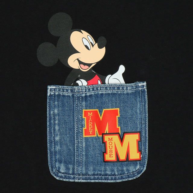 【ベビードール】ミッキー 親子お揃い デニムポケットロンT 9688A / 大人 ユニセックス 男女兼用 リンクコーデ ペアルック 親子コーデ トップス 長袖 Tシャツ クルーネック カットソー 天竺素材 春秋冬