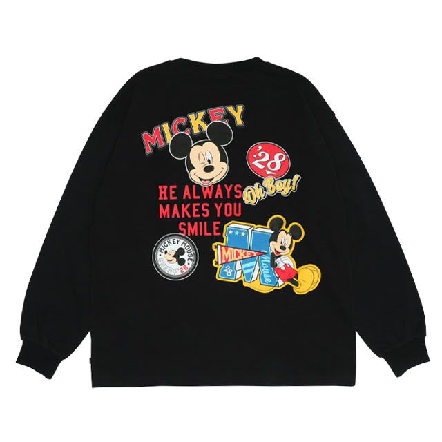 【ベビードール】ミッキー 親子お揃い デニムポケットロンT 9688A / 大人 ユニセックス 男女兼用 リンクコーデ ペアルック 親子コーデ トップス 長袖 Tシャツ クルーネック カットソー 天竺素材 春秋冬