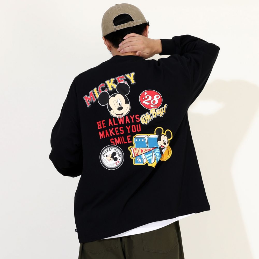 【ベビードール】ミッキー 親子お揃い デニムポケットロンT 9688A / 大人 ユニセックス 男女兼用 リンクコーデ ペアルック 親子コーデ トップス 長袖 Tシャツ クルーネック カットソー 天竺素材 春秋冬