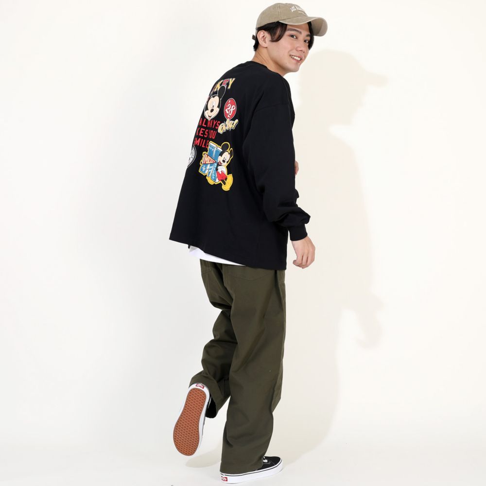 【ベビードール】ミッキー 親子お揃い デニムポケットロンT 9688A / 大人 ユニセックス 男女兼用 リンクコーデ ペアルック 親子コーデ トップス 長袖 Tシャツ クルーネック カットソー 天竺素材 春秋冬