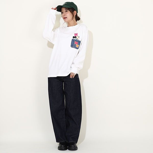 【ベビードール】ミニー 親子お揃い デニムポケットロンT 9688A / 大人 ユニセックス 男女兼用 リンクコーデ ペアルック 親子コーデ トップス 長袖 Tシャツ クルーネック カットソー 天竺素材 春秋冬