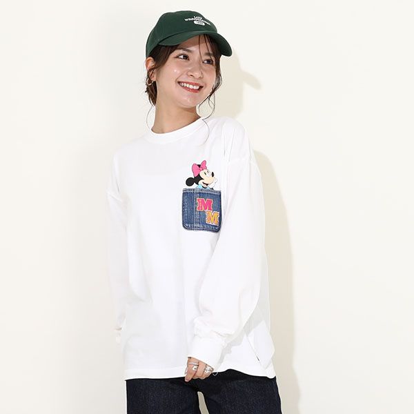 【ベビードール】ミニー 親子お揃い デニムポケットロンT 9688A / 大人 ユニセックス 男女兼用 リンクコーデ ペアルック 親子コーデ トップス 長袖 Tシャツ クルーネック カットソー 天竺素材 春秋冬