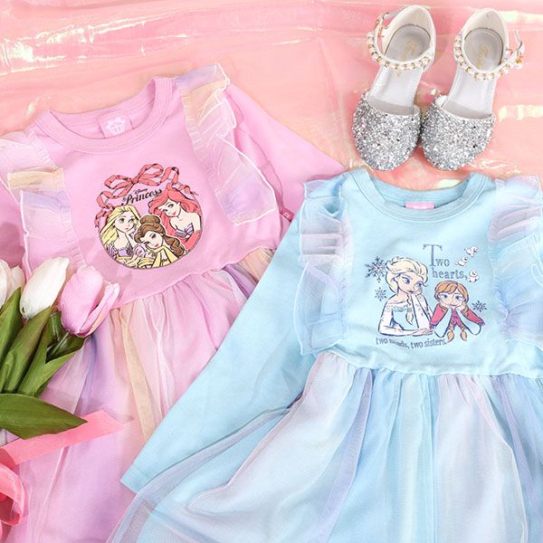 【ベビードール】プリンセス / ドッキングワンピース 9690K / ベル アリエル ラプンツェル キッズ 長袖 スカート チュール フリル ガーリー お姫様