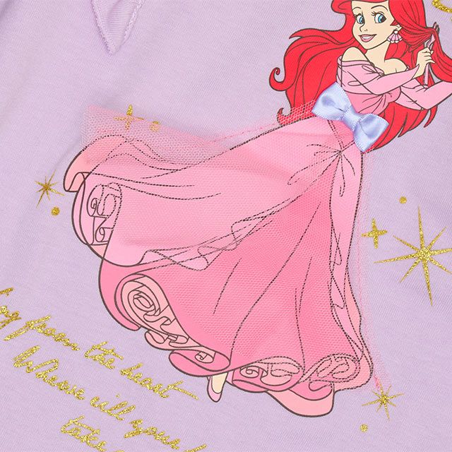 【ベビードール】アリエル プリンセス / 肩フリルロンT 9693K / キッズ トップス 長袖 立体モチーフ 一部ラメプリント、チュール 天竺素材 お姫様 ガーリー