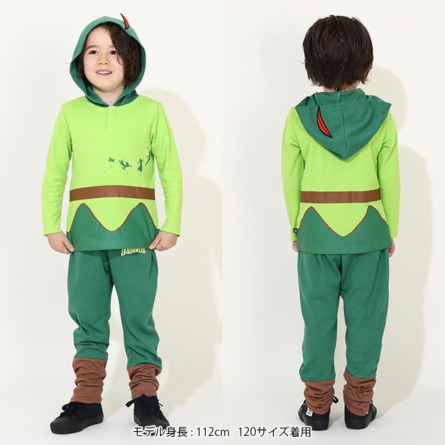 【ベビードール】ピーター・パン なりきるパーカー&ロングパンツ セットアップ 9749K / ベビーサイズ キッズ 長袖 長ズボン 上下セット ウエスト総ゴム ゴム穴付き 仮装 コスチューム コスプレ