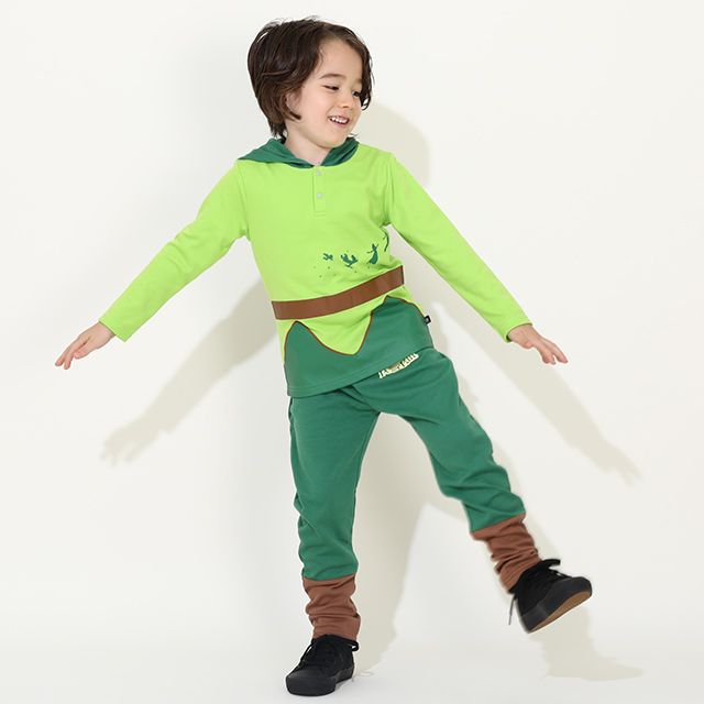 【ベビードール】ピーター・パン なりきるパーカー&ロングパンツ セットアップ 9749K / ベビーサイズ キッズ 長袖 長ズボン 上下セット ウエスト総ゴム ゴム穴付き 仮装 コスチューム コスプレ