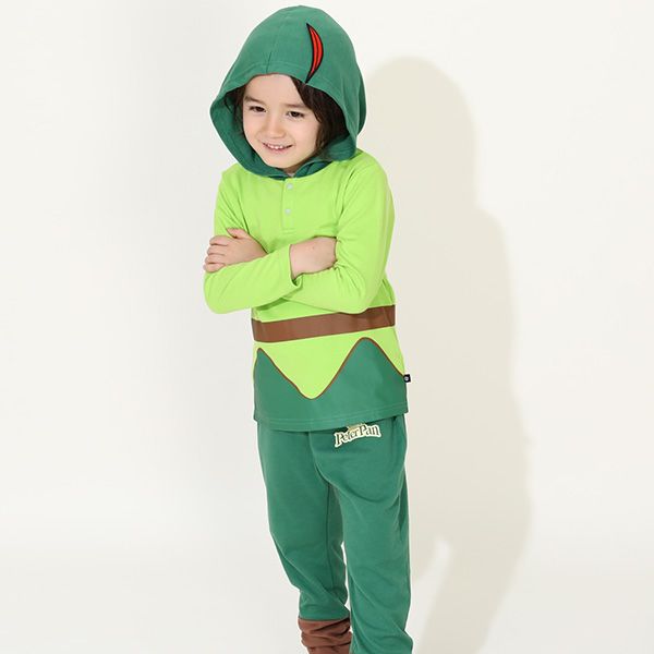 【ベビードール】ピーター・パン なりきるパーカー&ロングパンツ セットアップ 9749K / ベビーサイズ キッズ 長袖 長ズボン 上下セット ウエスト総ゴム ゴム穴付き 仮装 コスチューム コスプレ