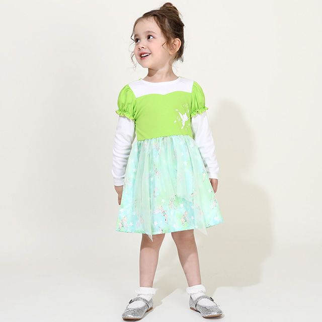 【ベビードール】ティンカーベル なりきるワンピース 8724K / ベビーサイズ キッズ 長袖 ワンピ スカート 仮装 コスチューム コスプレ ガーリー