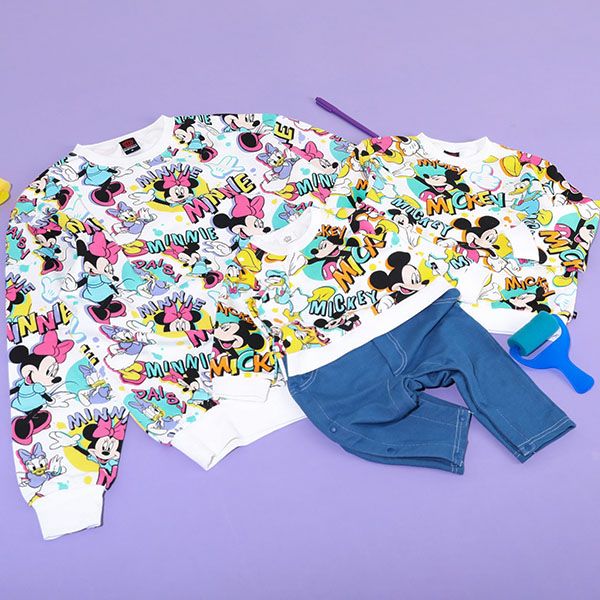 【ベビードール】ミニー デイジー 親子お揃い 総柄トレーナー 9845K / ベビーサイズ キッズ リンクコーデ ペアルック 親子コーデ トップス 長袖 トレーナー