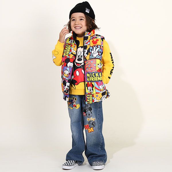 【ベビードール】ミッキーフレンズ リバーシブル中綿ベスト 9846K / ベビーサイズ キッズ トップス アウター ベスト 袖なし ノースリーブ ボア素材 フリース 秋冬 あったか 防寒 ミッキー ミニー ドナルド デイジー プルート グーフィー