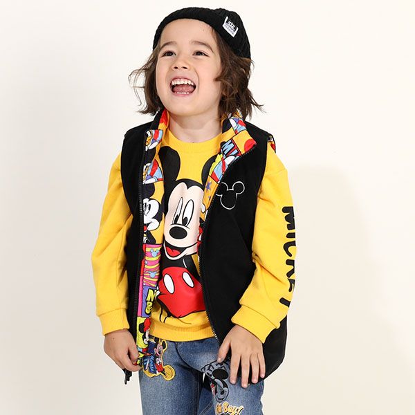 【ベビードール】ミッキーフレンズ リバーシブル中綿ベスト 9846K / ベビーサイズ キッズ トップス アウター ベスト 袖なし ノースリーブ ボア素材 フリース 秋冬 あったか 防寒 ミッキー ミニー ドナルド デイジー プルート グーフィー