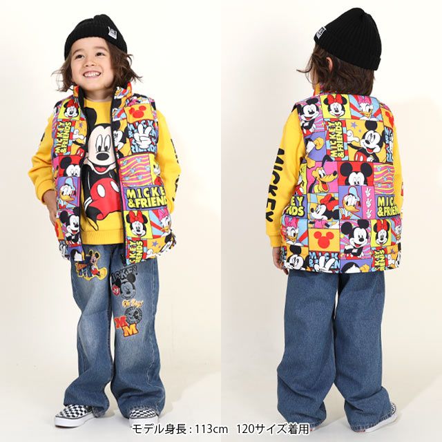 【ベビードール】ミッキーフレンズ リバーシブル中綿ベスト 9846K / ベビーサイズ キッズ トップス アウター ベスト 袖なし ノースリーブ ボア素材 フリース 秋冬 あったか 防寒 ミッキー ミニー ドナルド デイジー プルート グーフィー