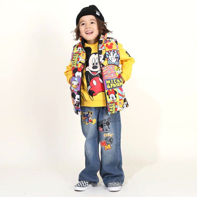 【ベビードール】ミッキーフレンズ リバーシブル中綿ベスト 9846K / ベビーサイズ キッズ トップス アウター ベスト 袖なし ノースリーブ ボア素材 フリース 秋冬 あったか 防寒 ミッキー ミニー ドナルド デイジー プルート グーフィー