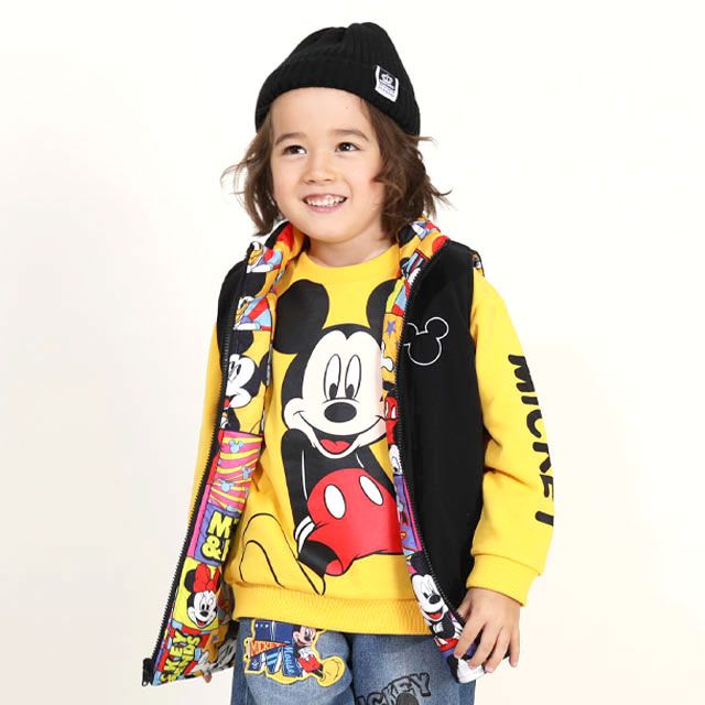 【ベビードール】ミッキーフレンズ リバーシブル中綿ベスト 9846K / ベビーサイズ キッズ トップス アウター ベスト 袖なし ノースリーブ ボア素材 フリース 秋冬 あったか 防寒 ミッキー ミニー ドナルド デイジー プルート グーフィー