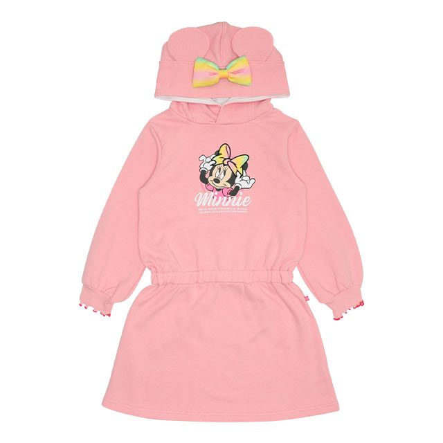 【ベビードール】ミニー 耳付きワンピース 9850K / ベビーサイズ キッズ ワンピ スカート 耳付きフード 立体モチーフ ウエスト部分ゴム入り