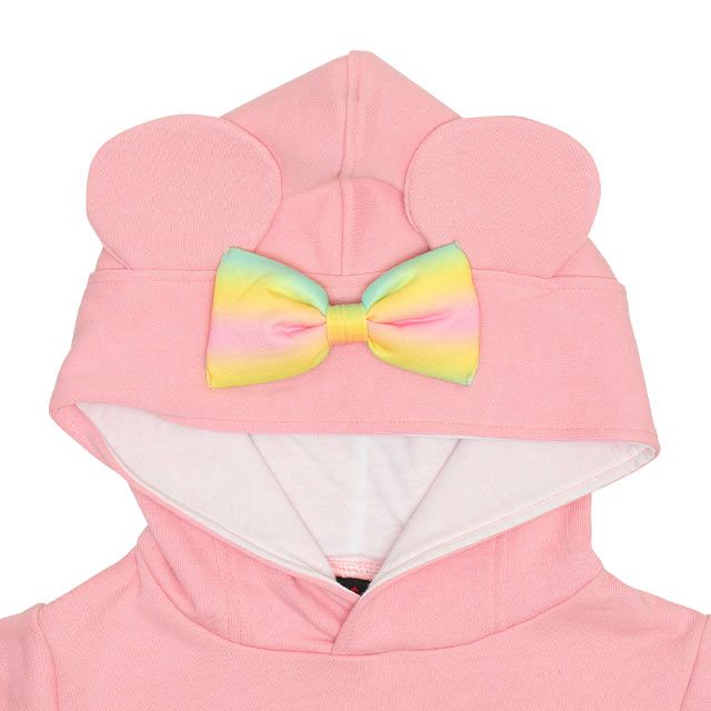 【ベビードール】ミニー 耳付きワンピース 9850K / ベビーサイズ キッズ ワンピ スカート 耳付きフード 立体モチーフ ウエスト部分ゴム入り