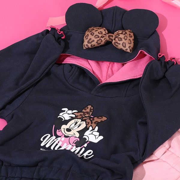 【ベビードール】ミニー 耳付きワンピース 9850K / ベビーサイズ キッズ ワンピ スカート 耳付きフード 立体モチーフ ウエスト部分ゴム入り