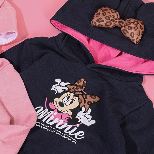 【ベビードール】ミニー 耳付きワンピース 9850K / ベビーサイズ キッズ ワンピ スカート 耳付きフード 立体モチーフ ウエスト部分ゴム入り