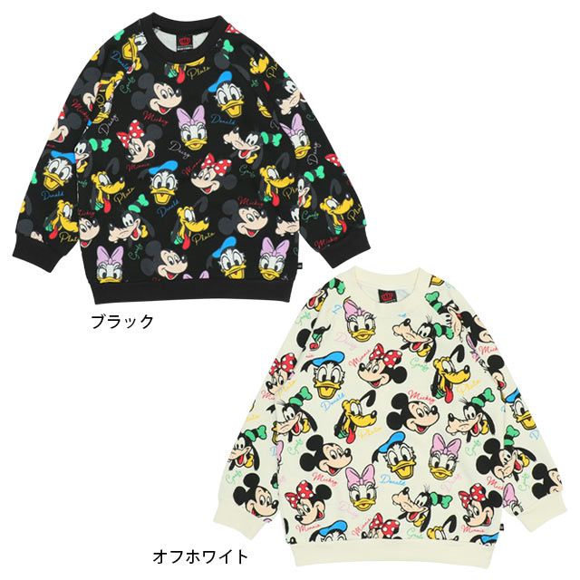【ベビードール】ミッキー＆フレンズ 親子お揃い レトロキャラクター総柄トレーナー 9893K / ミッキー ミニー ドナルド デイジー プルート ベビーサイズ キッズ リンクコーデ ペアルック 親子コーデ トップス 長袖 トレーナー