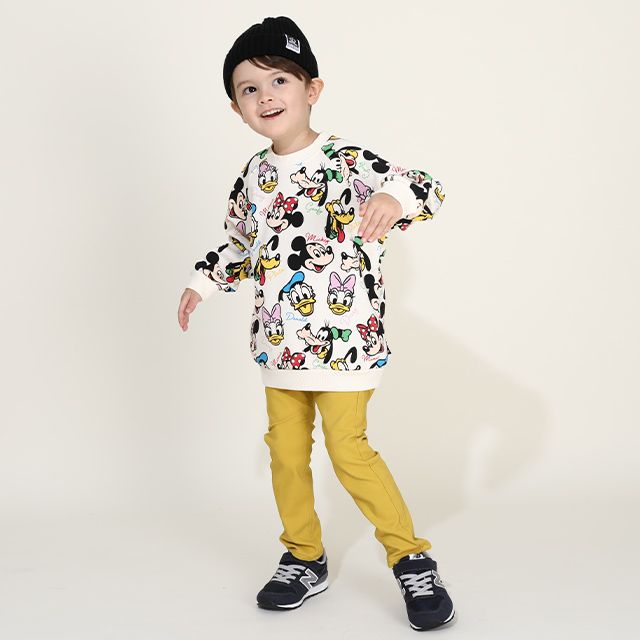 【ベビードール】ミッキー＆フレンズ 親子お揃い レトロキャラクター総柄トレーナー 9893K / ミッキー ミニー ドナルド デイジー プルート ベビーサイズ キッズ リンクコーデ ペアルック 親子コーデ トップス 長袖 トレーナー