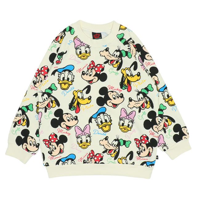 【ベビードール】ミッキー＆フレンズ 親子お揃い レトロキャラクター総柄トレーナー 9893K / ミッキー ミニー ドナルド デイジー プルート ベビーサイズ キッズ リンクコーデ ペアルック 親子コーデ トップス 長袖 トレーナー