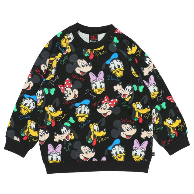 【ベビードール】ミッキー＆フレンズ 親子お揃い レトロキャラクター総柄トレーナー 9893K / ミッキー ミニー ドナルド デイジー プルート ベビーサイズ キッズ リンクコーデ ペアルック 親子コーデ トップス 長袖 トレーナー