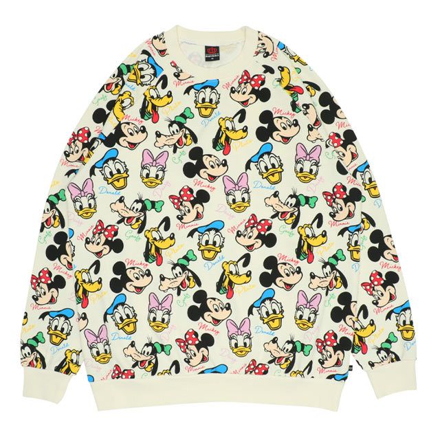 【ベビードール】ミッキー＆フレンズ 親子お揃い レトロキャラクター総柄トレーナー 9893A / ミッキー ミニー ドナルド デイジー プルート ベビーサイズ キッズ リンクコーデ ペアルック 親子コーデ トップス 長袖 トレーナー