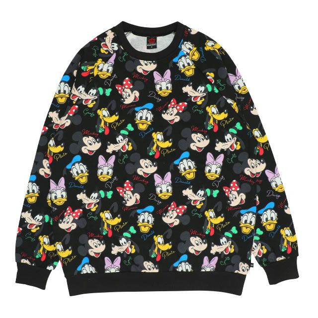 【ベビードール】ミッキー＆フレンズ 親子お揃い レトロキャラクター総柄トレーナー 9893A / ミッキー ミニー ドナルド デイジー プルート ベビーサイズ キッズ リンクコーデ ペアルック 親子コーデ トップス 長袖 トレーナー