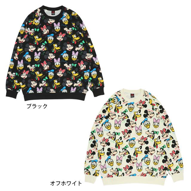 【ベビードール】ミッキー＆フレンズ 親子お揃い レトロキャラクター総柄トレーナー 9893A / ミッキー ミニー ドナルド デイジー プルート ベビーサイズ キッズ リンクコーデ ペアルック 親子コーデ トップス 長袖 トレーナー