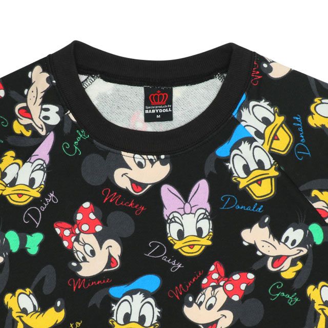 【ベビードール】ミッキー＆フレンズ 親子お揃い レトロキャラクター総柄トレーナー 9893A / ミッキー ミニー ドナルド デイジー プルート ベビーサイズ キッズ リンクコーデ ペアルック 親子コーデ トップス 長袖 トレーナー